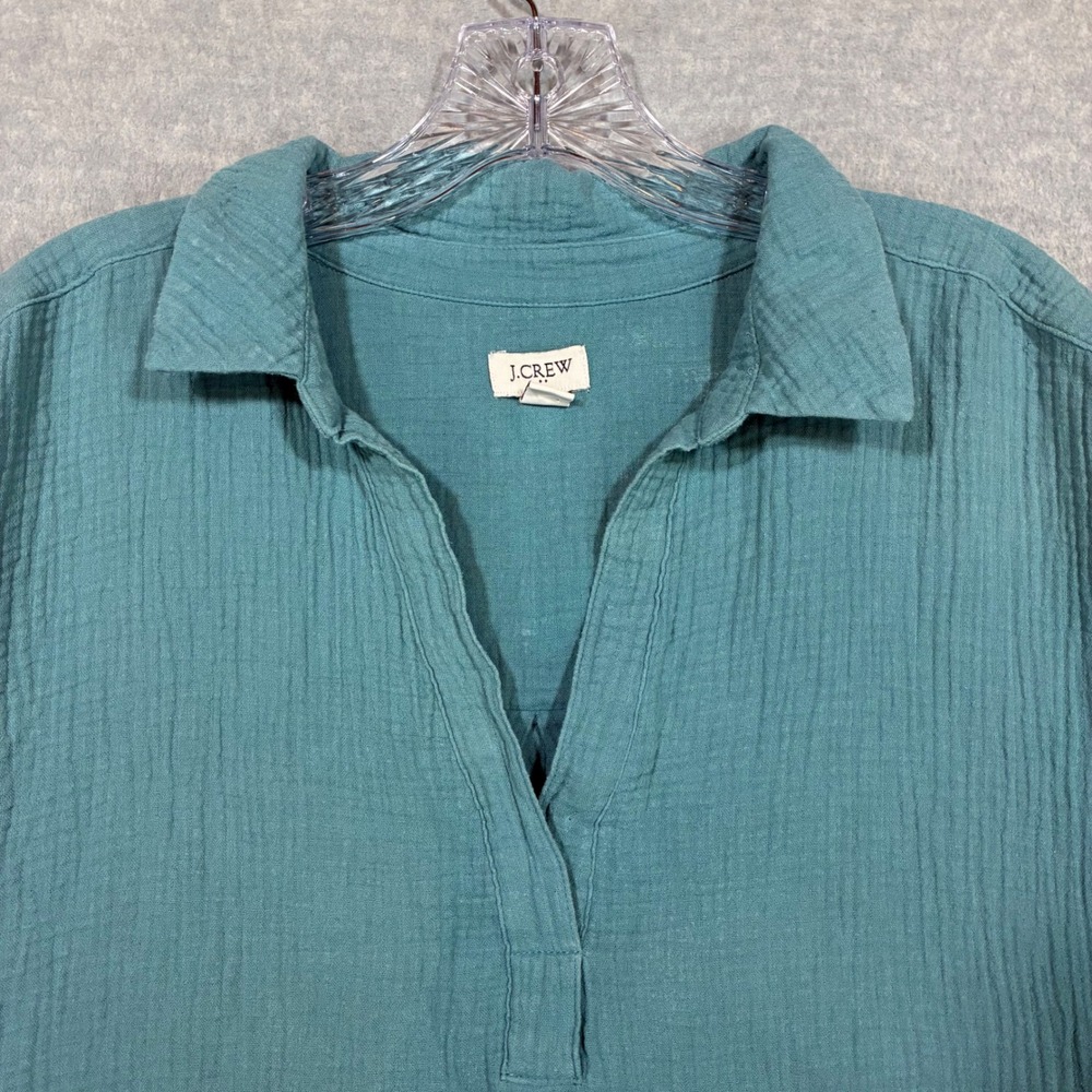 J.Crew Womens Short Sleeve‎ Double Gauze Cotton Shift Dress Blue Green Medium - Picture 7 of 9